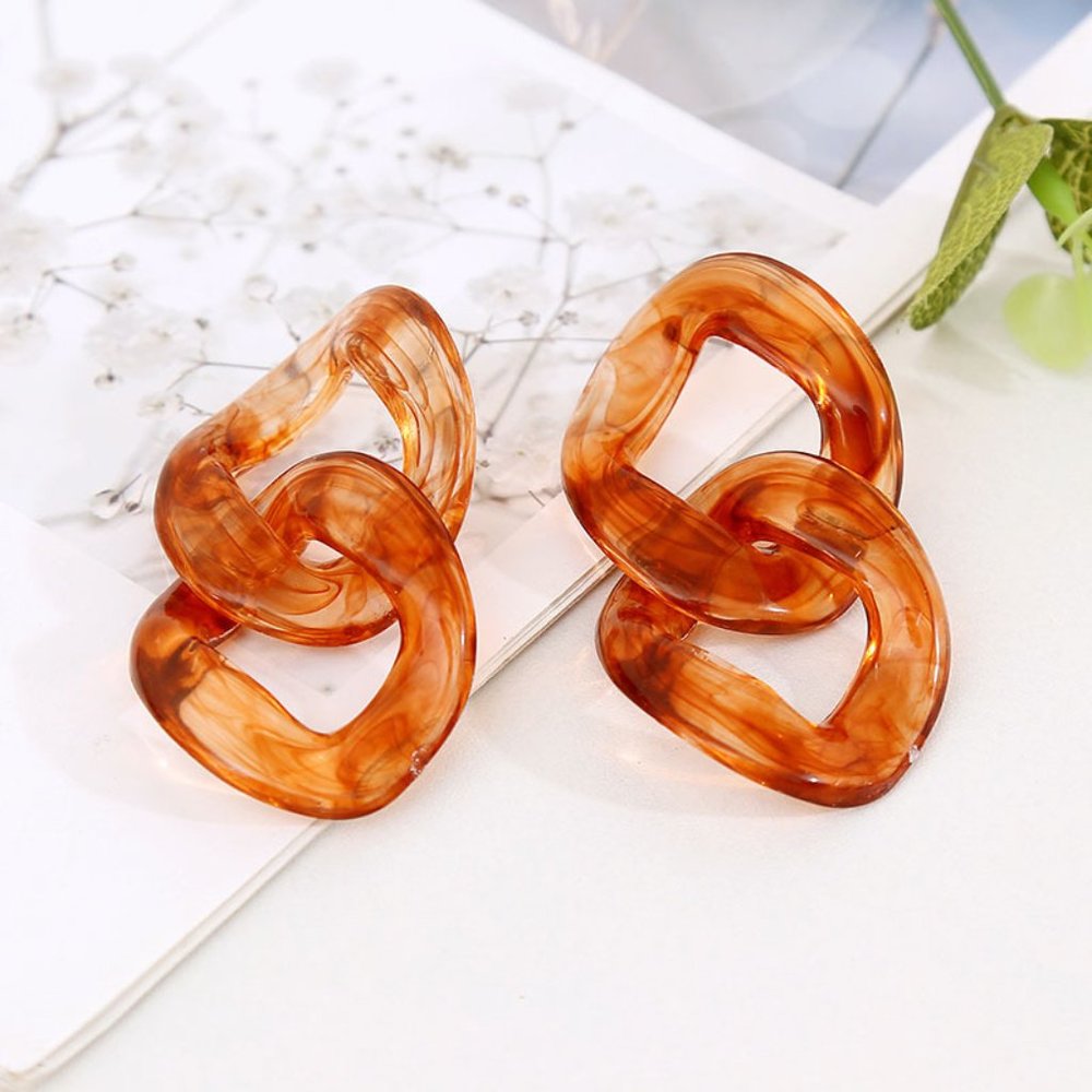 Long Chain Acrylic resin Geometric drop Earrings - Picture 6 of 6